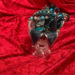 Curated Turquoise Western Jewelry Jar Rustic Blues Beads Silver & Bronze Boho